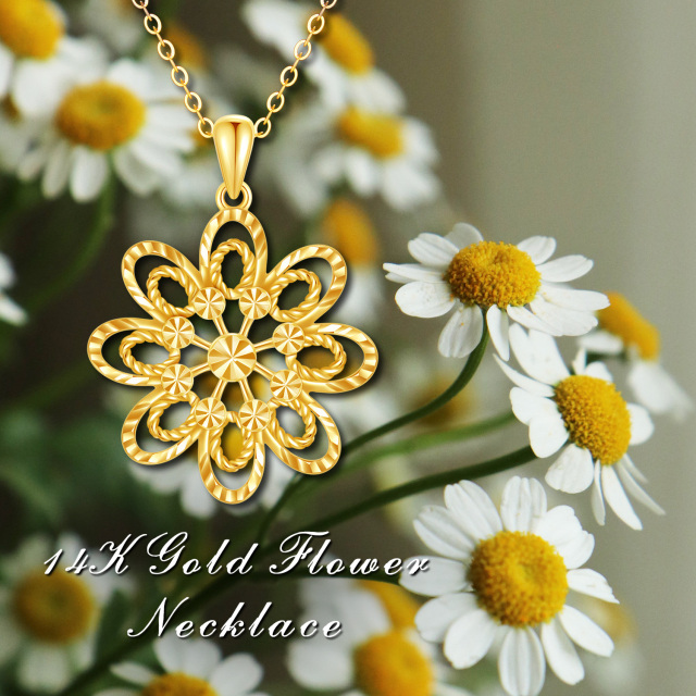 14K Gold Zircon Daisy Pendant Necklace-4