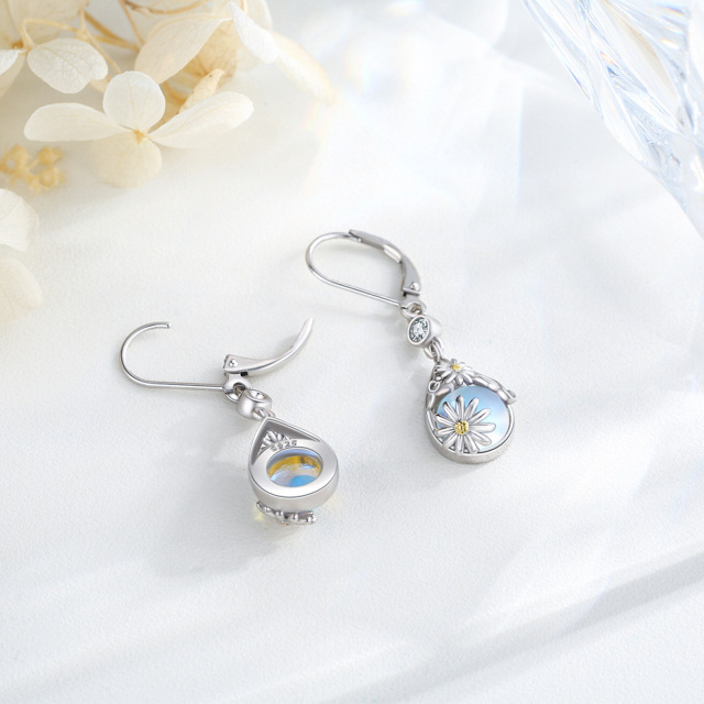 Daisy Moonstone Leverback Dangle Flower Earrings White Daisy Jewelry-1