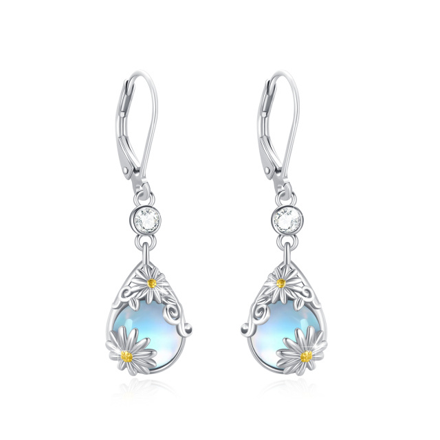 Daisy Moonstone Leverback Dangle Flower Aretes White Daisy Jewelry-0