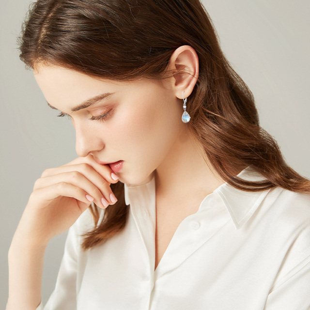 Daisy Moonstone Leverback Dangle Flower Earrings White Daisy Jewelry-2