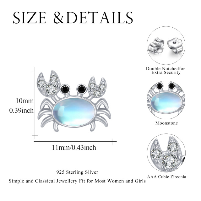 Sterling Silver Moonstone Crab Stud Earrings-4