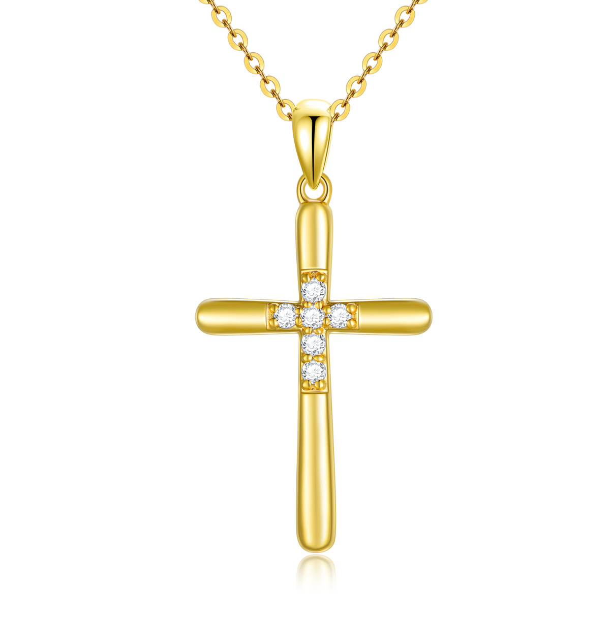 14K Gold Diamond Cross Pendant Necklace-1