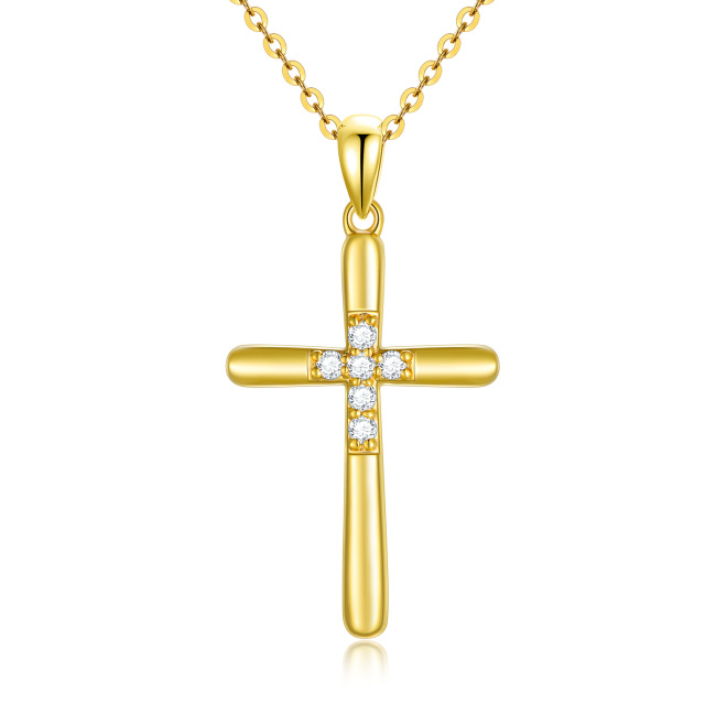 14K Gold Diamant Kreuz Anhänger Halskette-0