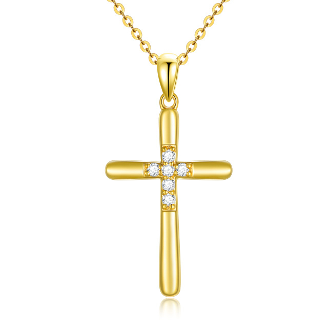 Colar com pingente de cruz de diamantes em ouro 14K-0