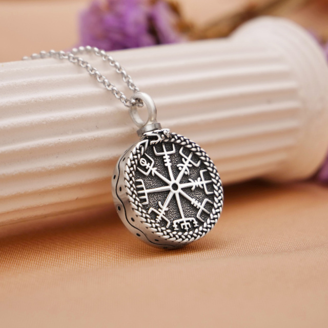 Sterling Silver with Black Plated Compass & Viking Rune Urn Necklace for Ashes for Men-4