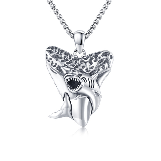 Sterling Silver Shark Pendant Necklace for Men-1
