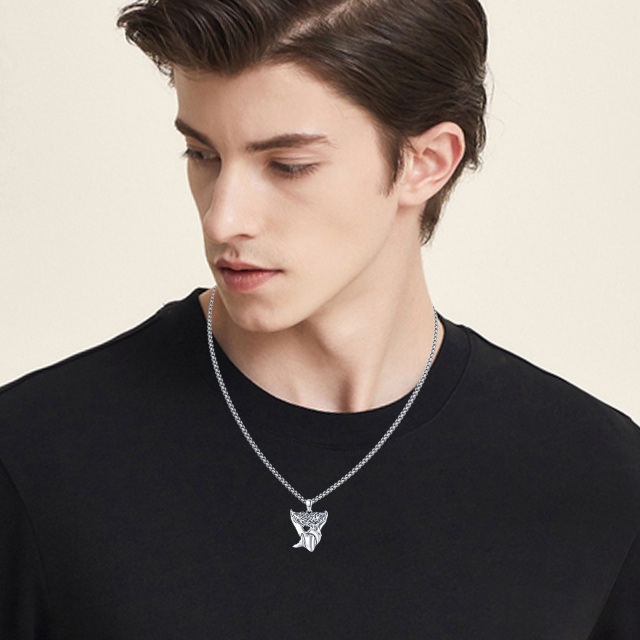 Sterling Silver Shark Pendant Necklace for Men-2