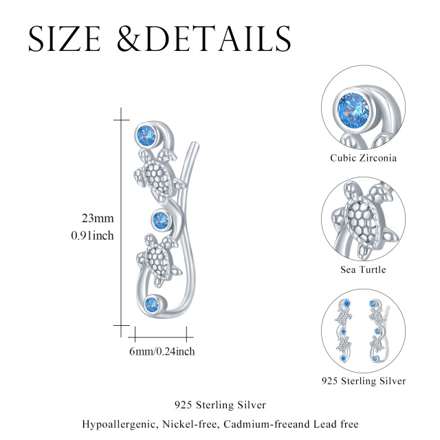 Sterling Silver Circular Shaped Cubic Zirconia Sea Turtle Cuff Earrings-4