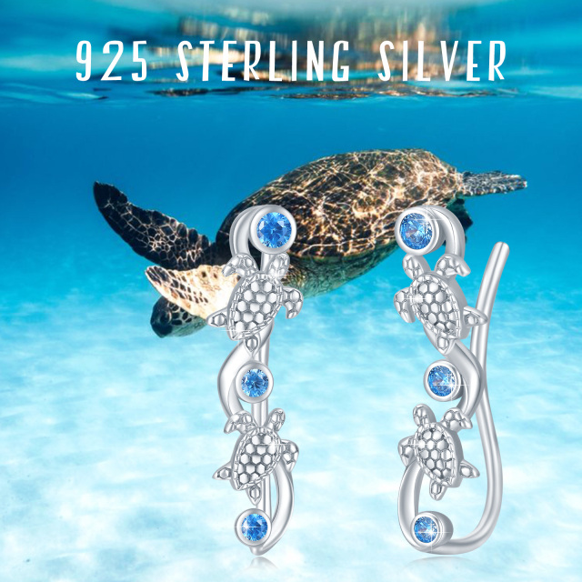 Sterling Silver Circular Shaped Cubic Zirconia Sea Turtle Cuff Earrings-4
