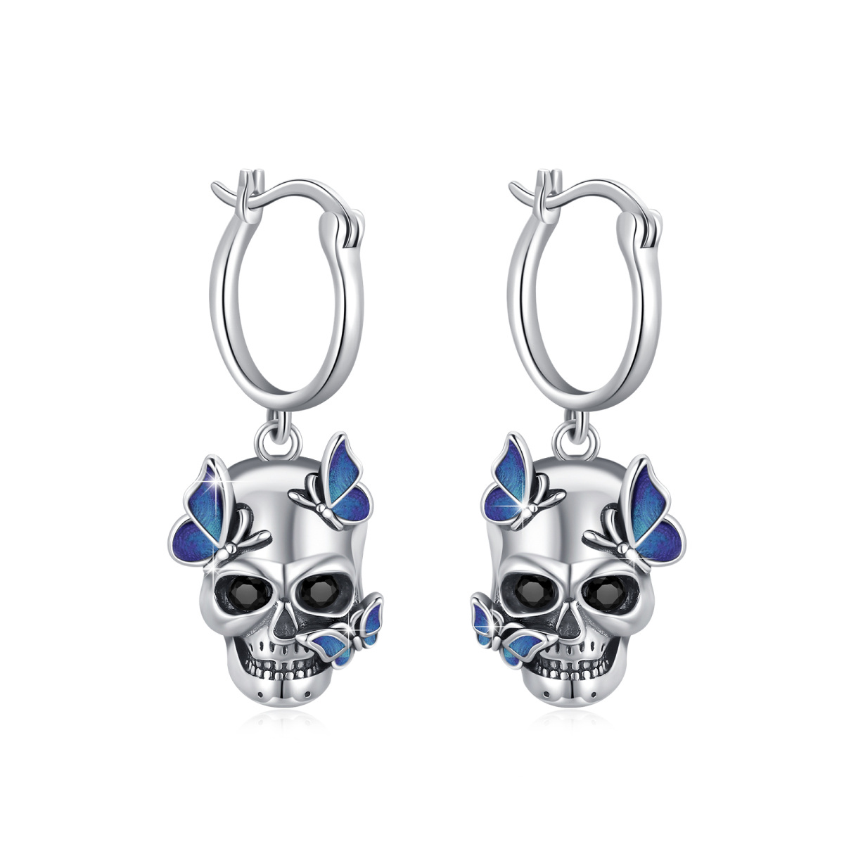 Boucles d'oreilles pendantes papillon et tête de mort en argent sterling-1