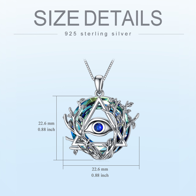 Sterling Silver Round Tree Of Life & Evil Eye Crystal Pendant Necklace-5