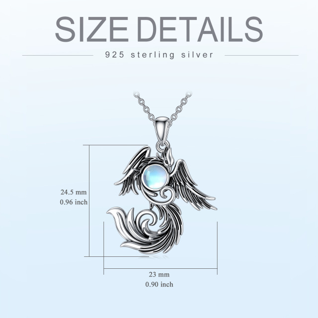 Sterling Silver Two-tone Moonstone Phoenix Pendant Necklace-4