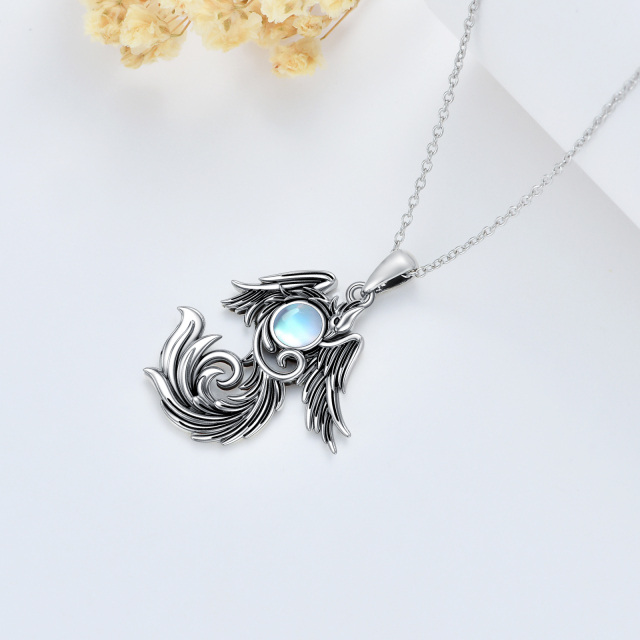 Sterling Silver Two-tone Moonstone Phoenix Pendant Necklace-3