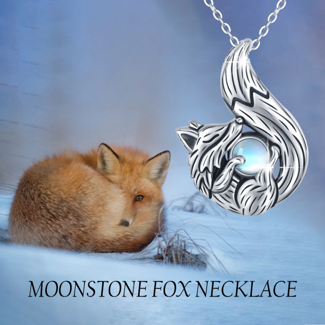 Sterling Silver Circular Shaped Moonstone Fox Pendant Necklace-6