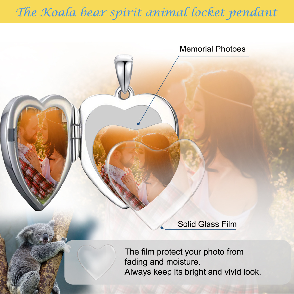 Sterling Silver Koala Heart Personalized Engraving Photo Locket Necklace-7