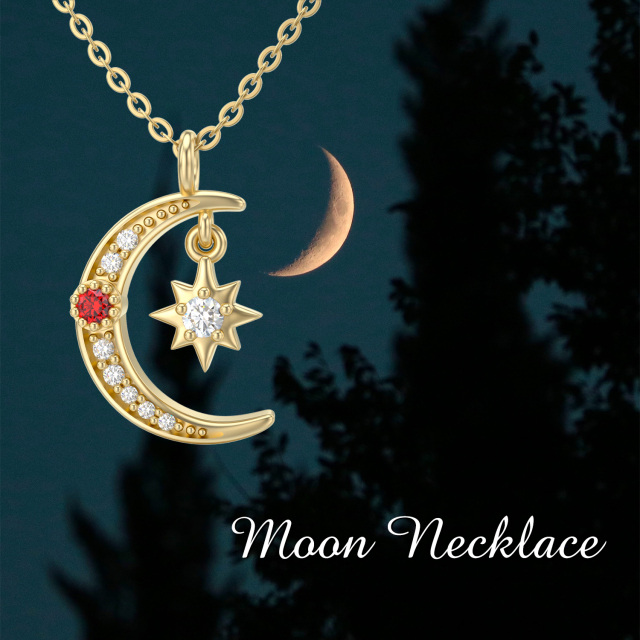 14K Gold Moissanite Moon & Star Pendant Necklace-5