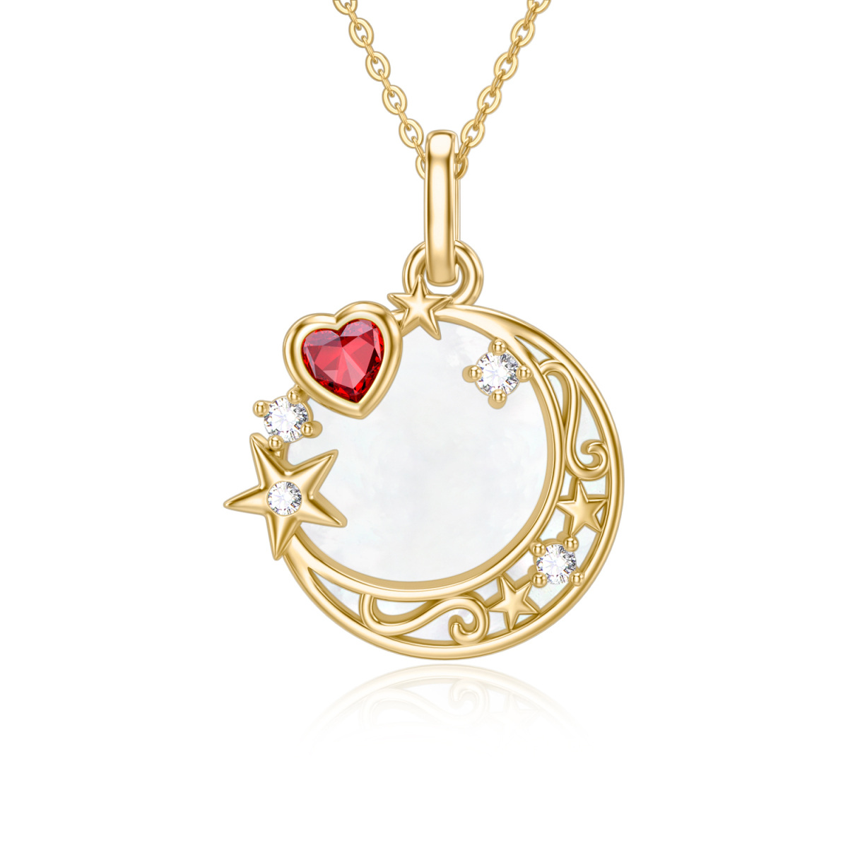 Collier pendentif nœud celtique et lune en or 14K à zircon cubique-1