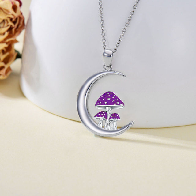 Sterling Silver Mushroom & Moon Pendant Necklace-2