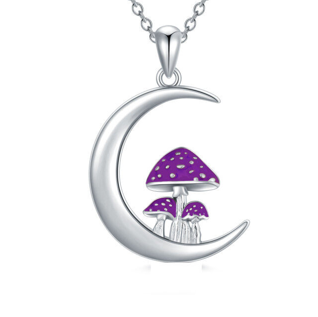 Sterling Silver Mushroom & Moon Pendant Necklace-0