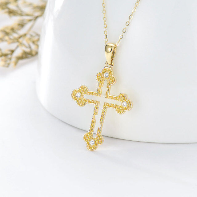 14K Gold Cubic Zirconia Hollow Cloud Cross Pendant Necklace-2