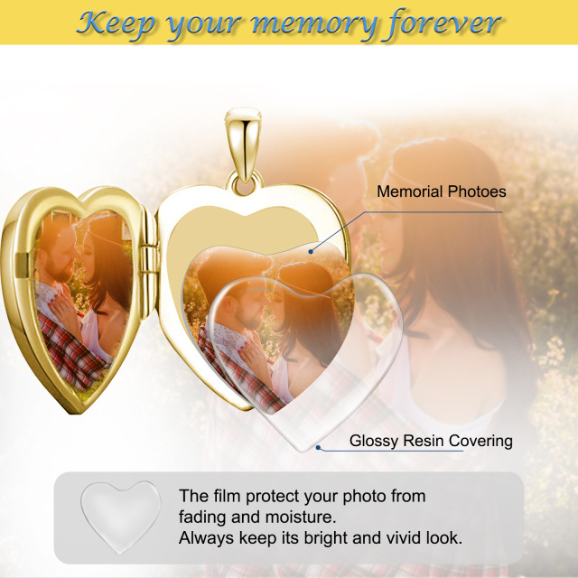 10K Gold Angel Wing Heart Personalized Engraving Photo Locket Necklace-5