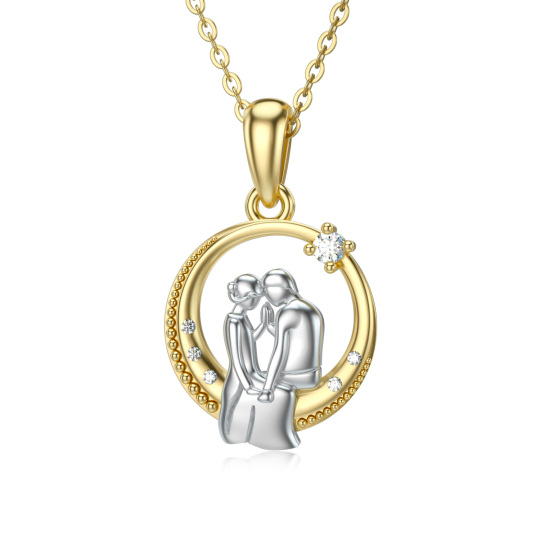 Collier Moissanite Couple et Lune en or 14K 