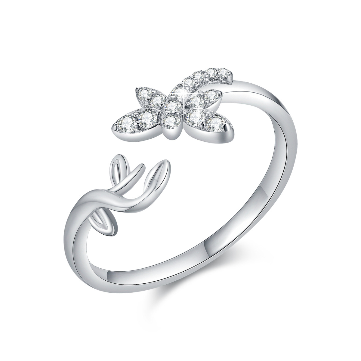 Sterling Silver Zircon Dragonfly Open Ring-1