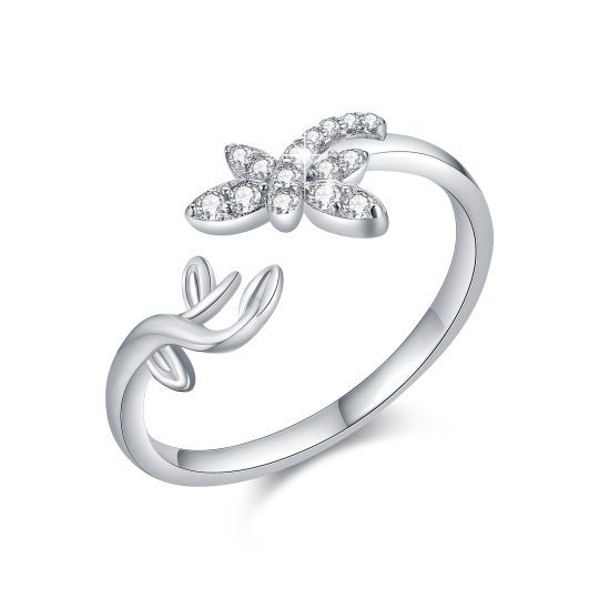 Sterling Silver Zircon Dragonfly Open Ring