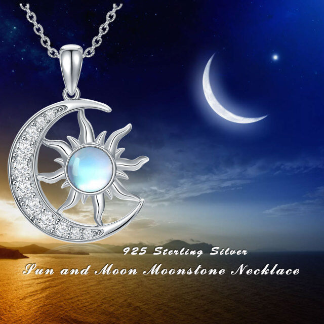 Sterling Silver Circular Shaped Moonstone Moon & Sun Pendant Necklace-4