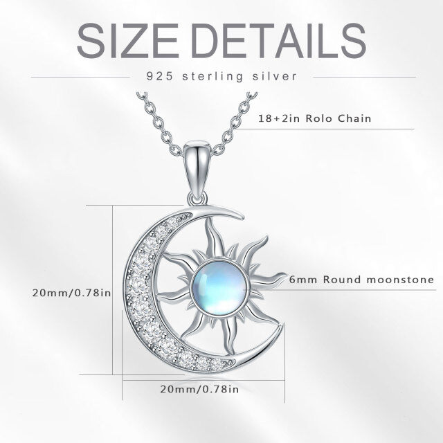 Sterling Silver Circular Shaped Moonstone Moon & Sun Pendant Necklace-5