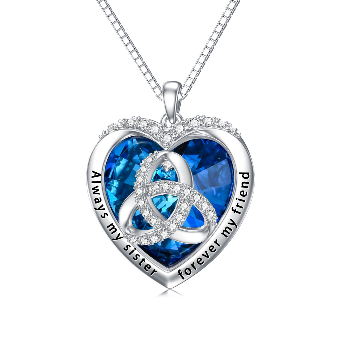 Sterling Silver Heart Shaped Celtic Knot & Heart Crystal Pendant Necklace with Engraved Word-1