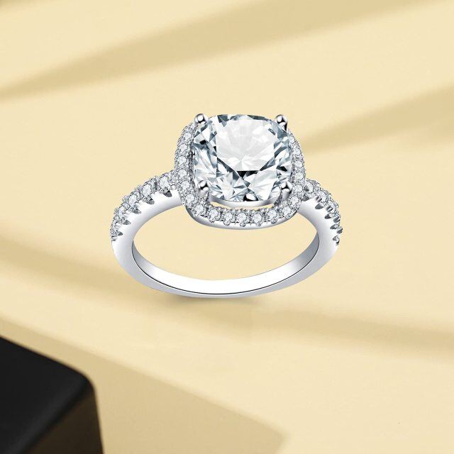 Sterling Silver Circular Shaped Moissanite Round Wedding Ring-4