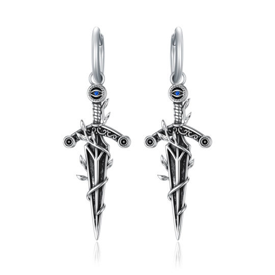 Sterling Silver Cubic Zirconia Evil Eye Sword Drop Earrings for Women Girls Boys Men