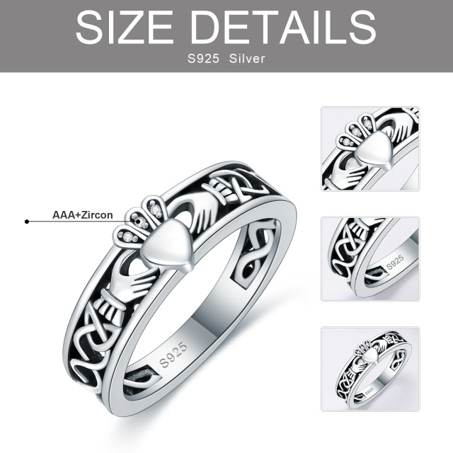 Sterling Silver Cubic Zirconia Claddagh Celtic Knot Ring-3