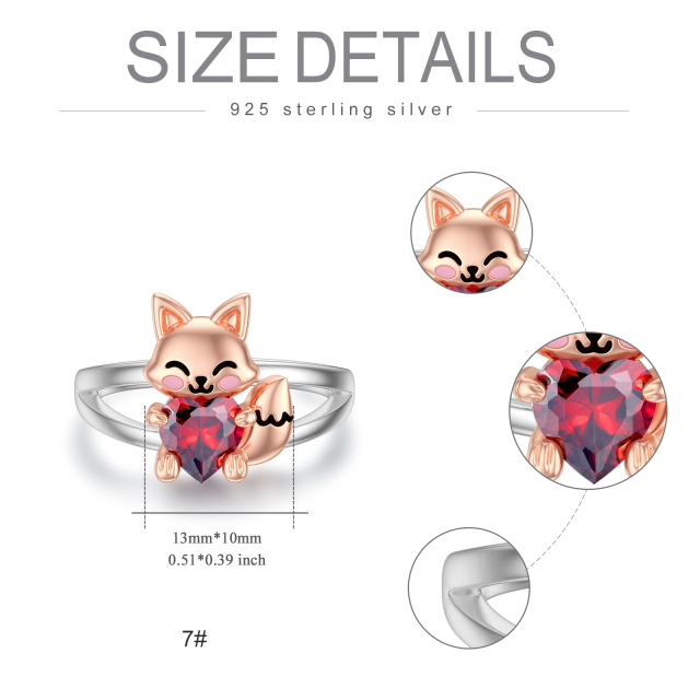 Bague Fox en argent sterling bicolore en forme de coeur avec zircon cubique-4