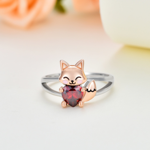 Sterling Silver Two-tone Heart Shaped Cubic Zirconia Fox Ring-2