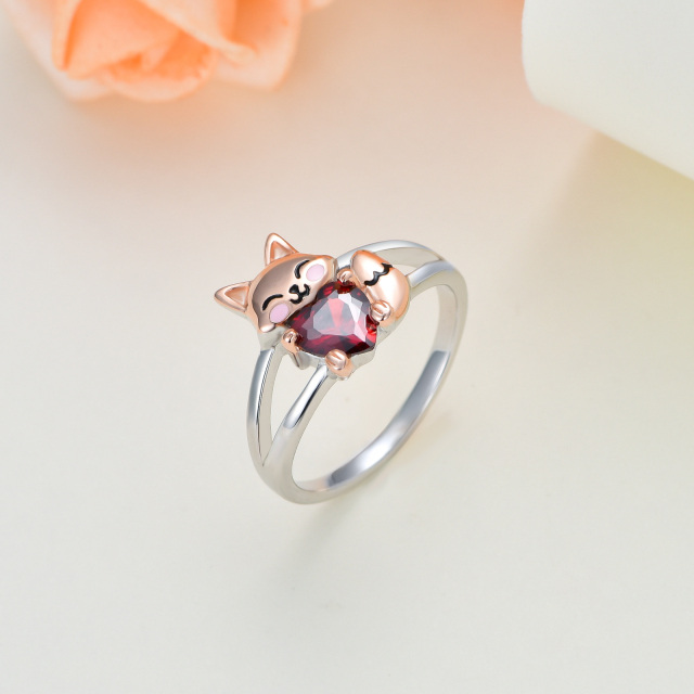 Sterling Silver Two-tone Heart Shaped Cubic Zirconia Fox Ring-4