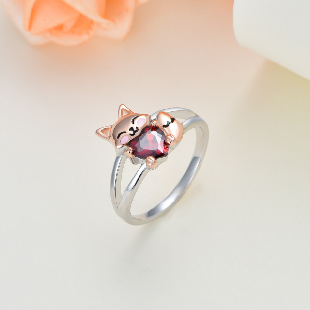 Bague Fox en argent sterling bicolore en forme de coeur avec zircon cubique-3