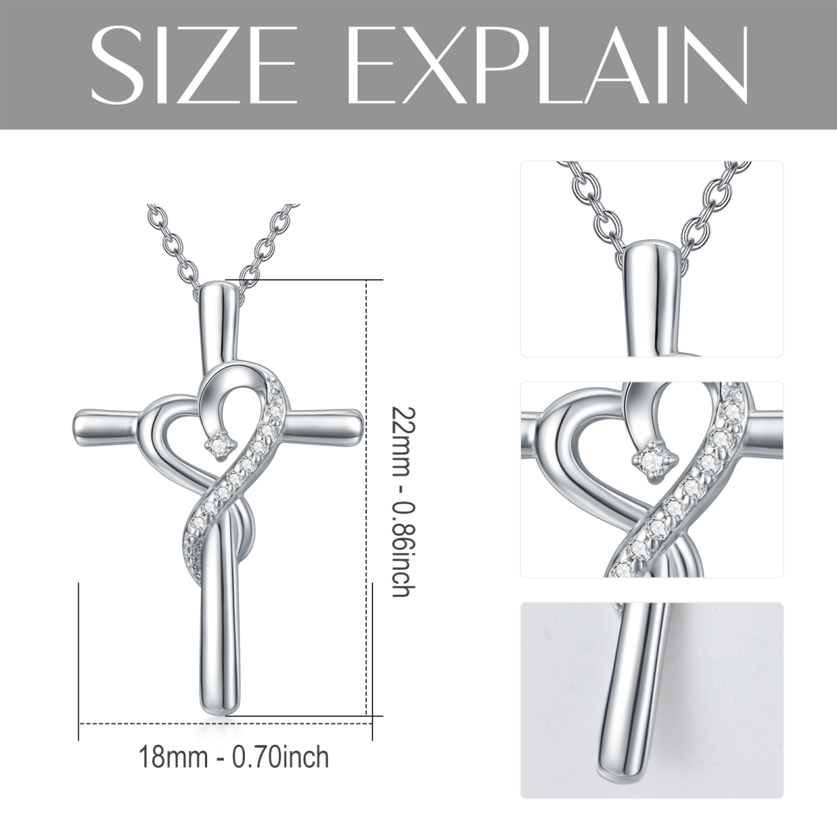 Sterling Silber Diamant-Kreuz & Herz-Anhänger Halskette-4