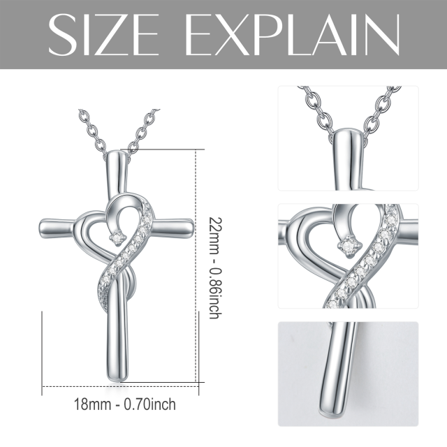 Sterling Silber Diamant-Kreuz & Herz-Anhänger Halskette-3