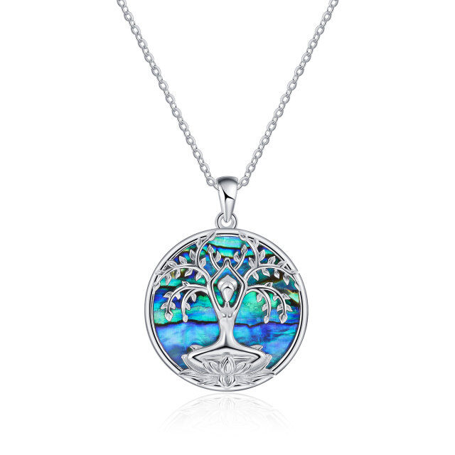 Sterling zilveren cirkelvormige Abalone schelpdieren Tree of Life hanger ketting-1