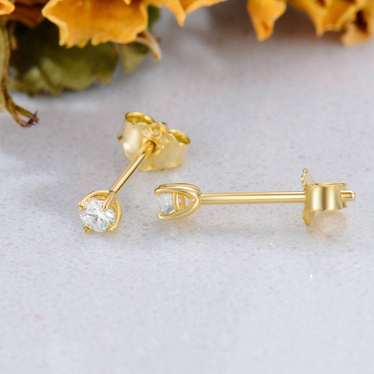 10K Gold Diamond Round Stud Earrings-4