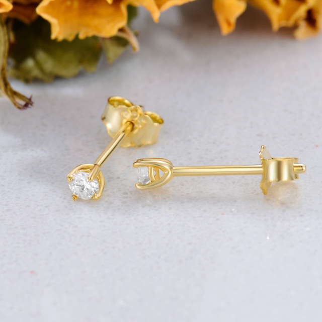 10K Gold Diamond Round Stud Earrings-3