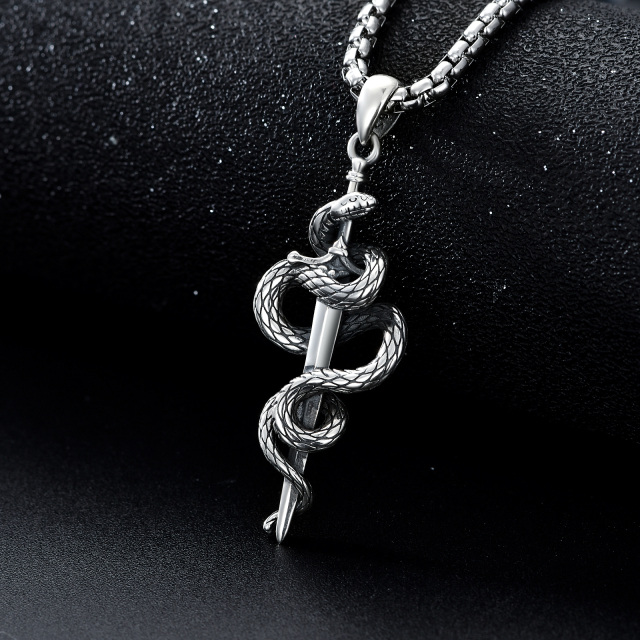 Sterling Silver Snake & Sword Pendant Necklace for Men-2