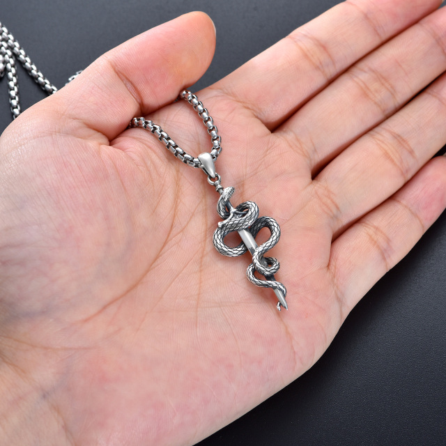 Sterling Silver Snake & Sword Pendant Necklace for Men-4