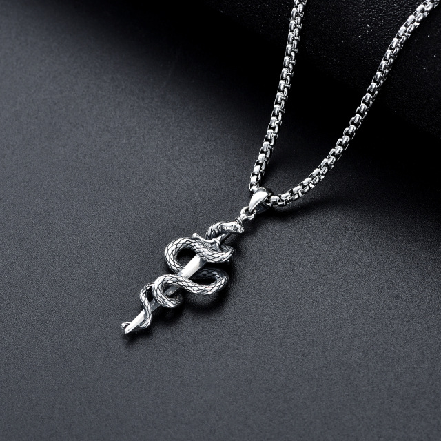 Sterling Silver Snake & Sword Pendant Necklace for Men-3