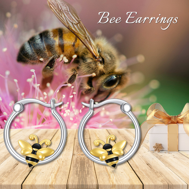 Sterling Silver Two-tone Bee Hoop Earrings-6