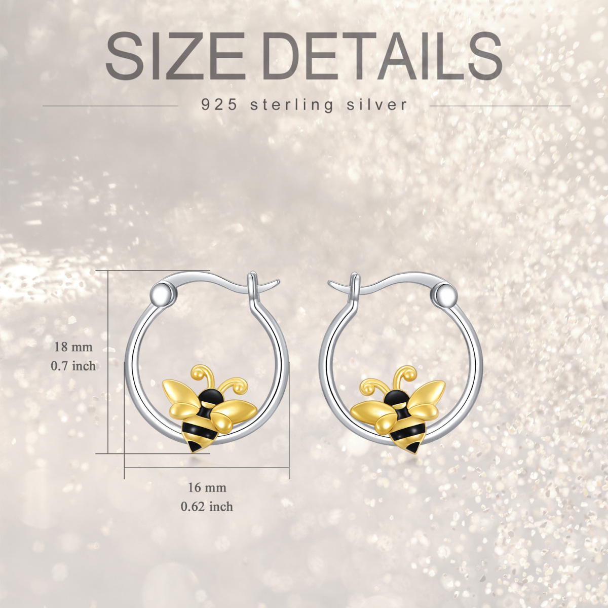 Sterling Silver Two-tone Bee Hoop Earrings-5