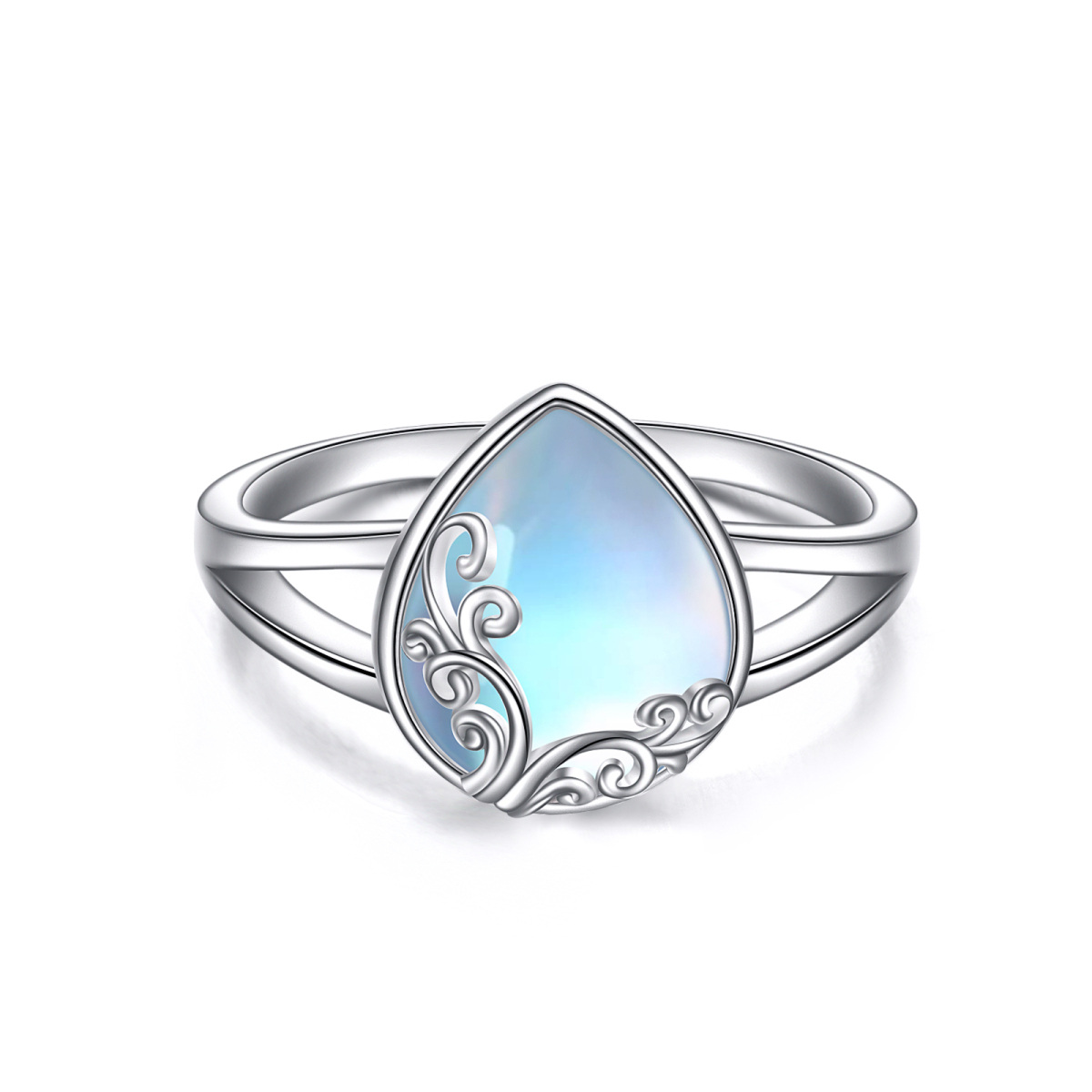Sterling Silver Oval Shaped Moonstone Oval Shaped Ring-1