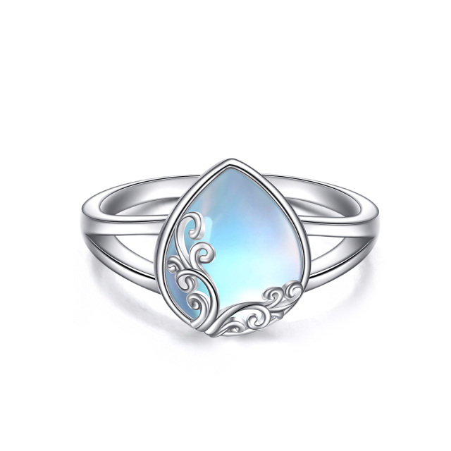 Bague en argent sterling en forme de pierre de lune ovale-0